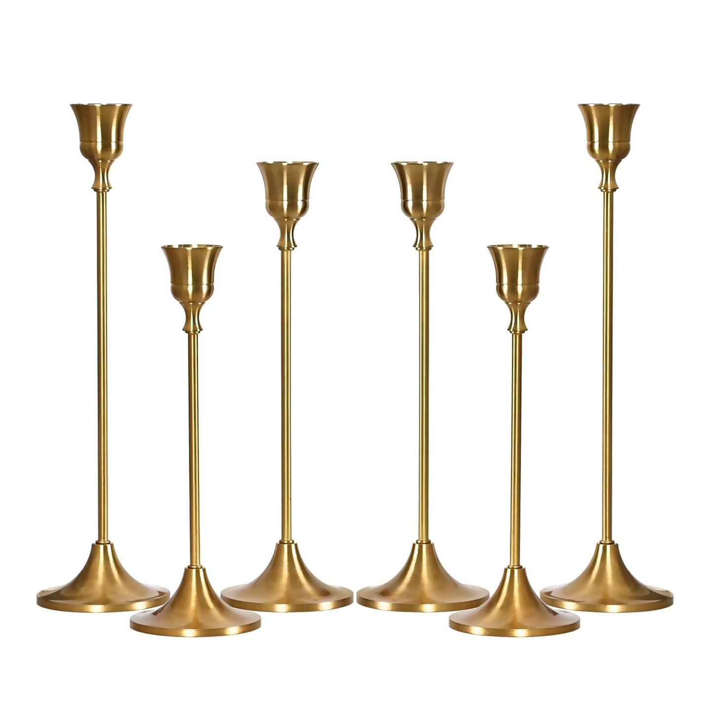 Brass Gold Candlestick Holders - Set of 6