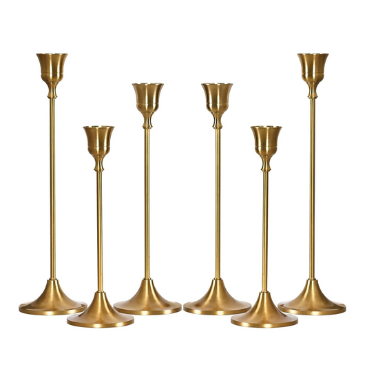 Brass Gold Candlestick Holders - Set of 6