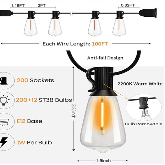 Outdoor Vintage String Lights 100 FT