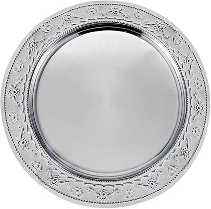 Silver Floral Stainless Steel Charger - 13"