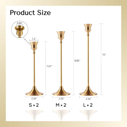 Brass Gold Candlestick Holders - Set of 6