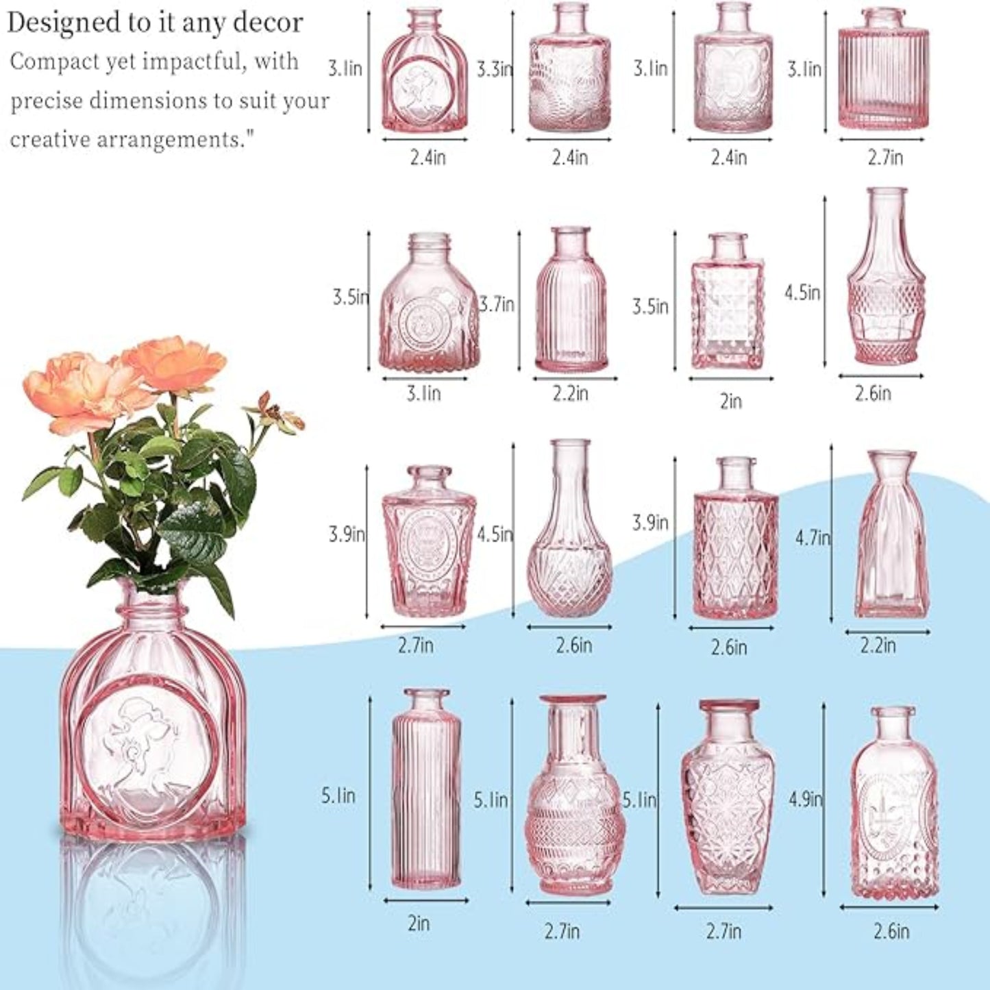 Pink Glass Bud Vases - Set of 16