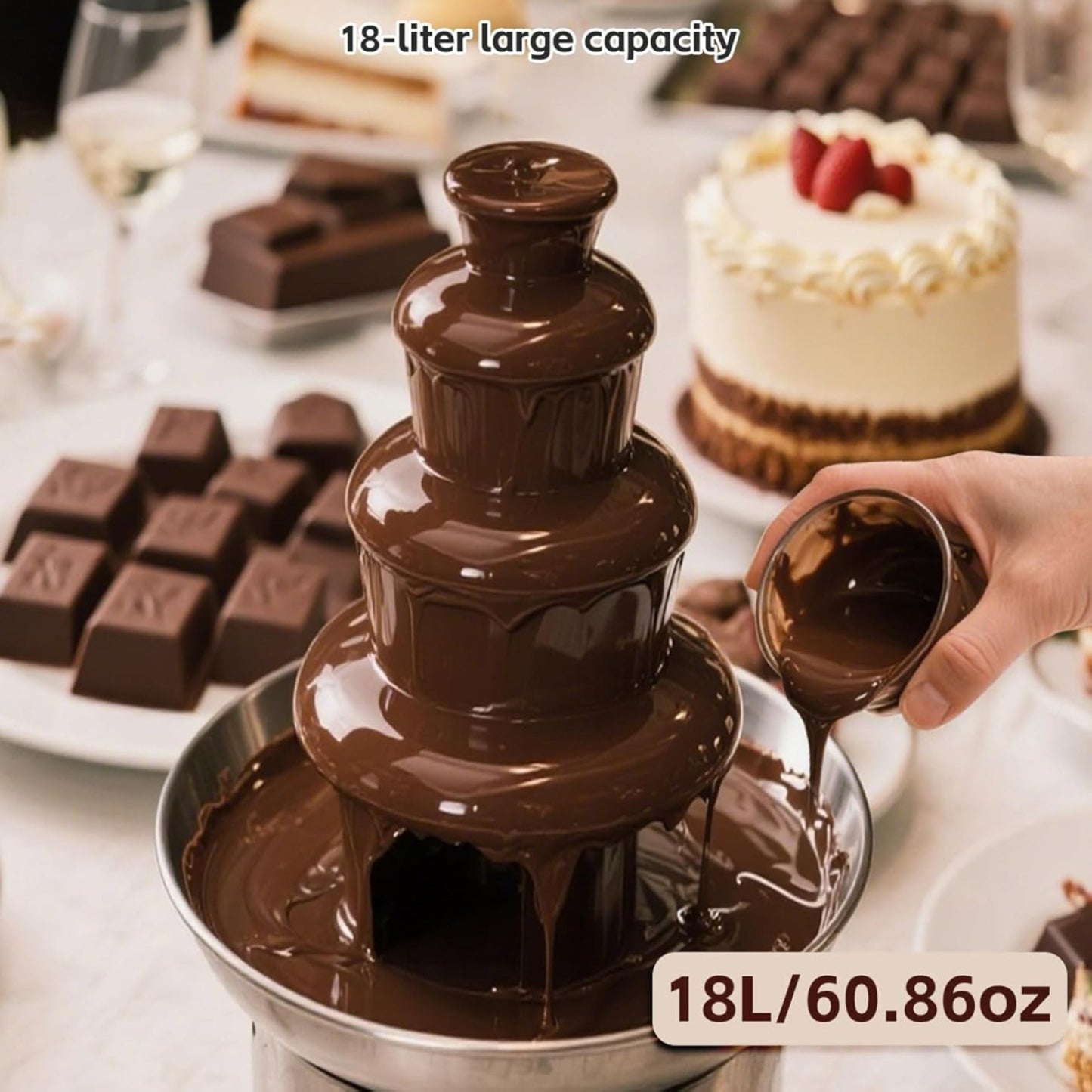 Chocolate Fountain Machine – Stainless Steel Electric Fondue Fountain