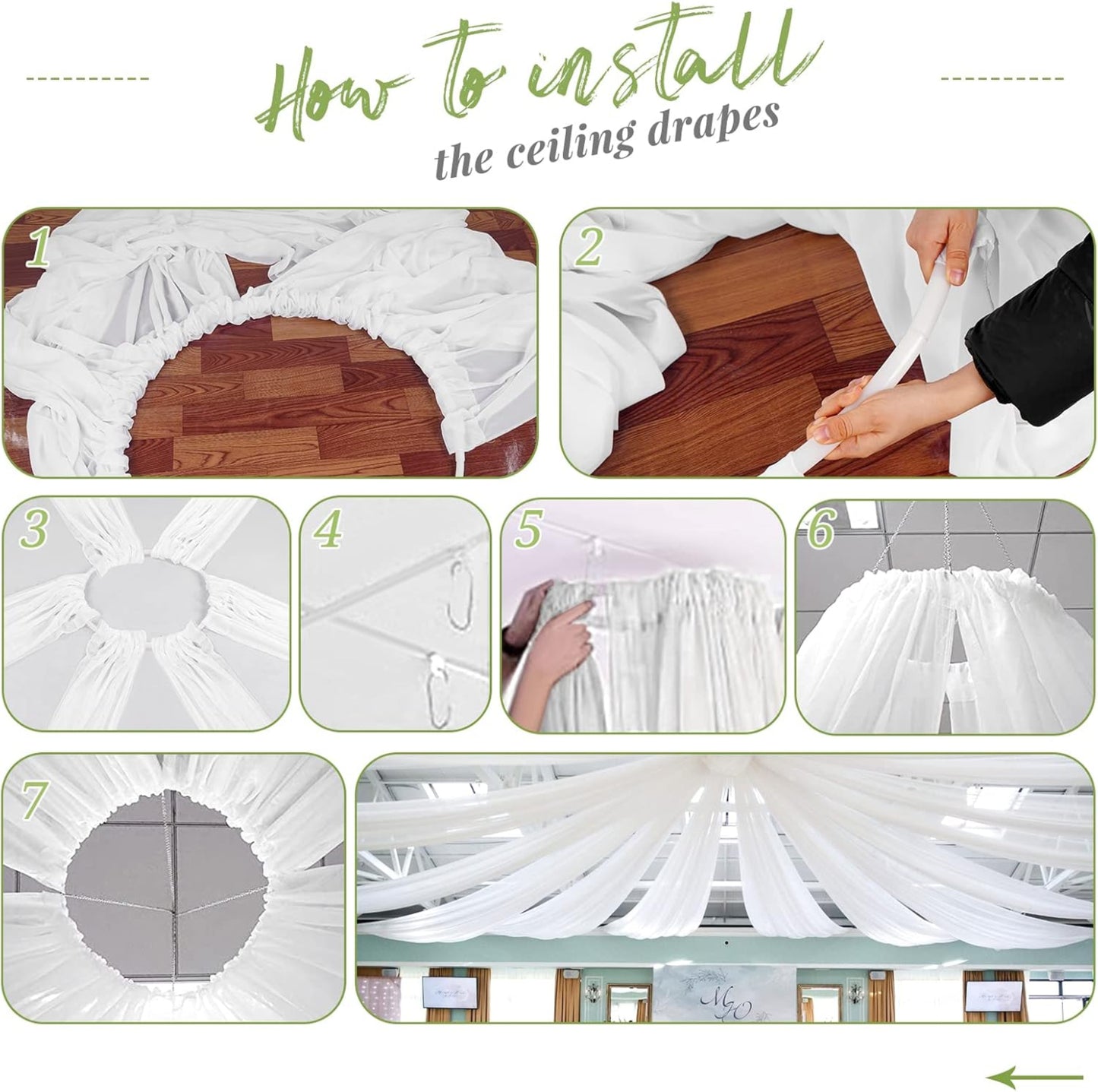 White Ceiling Drapes – 6 Panels (5ft x 20ft) Chiffon