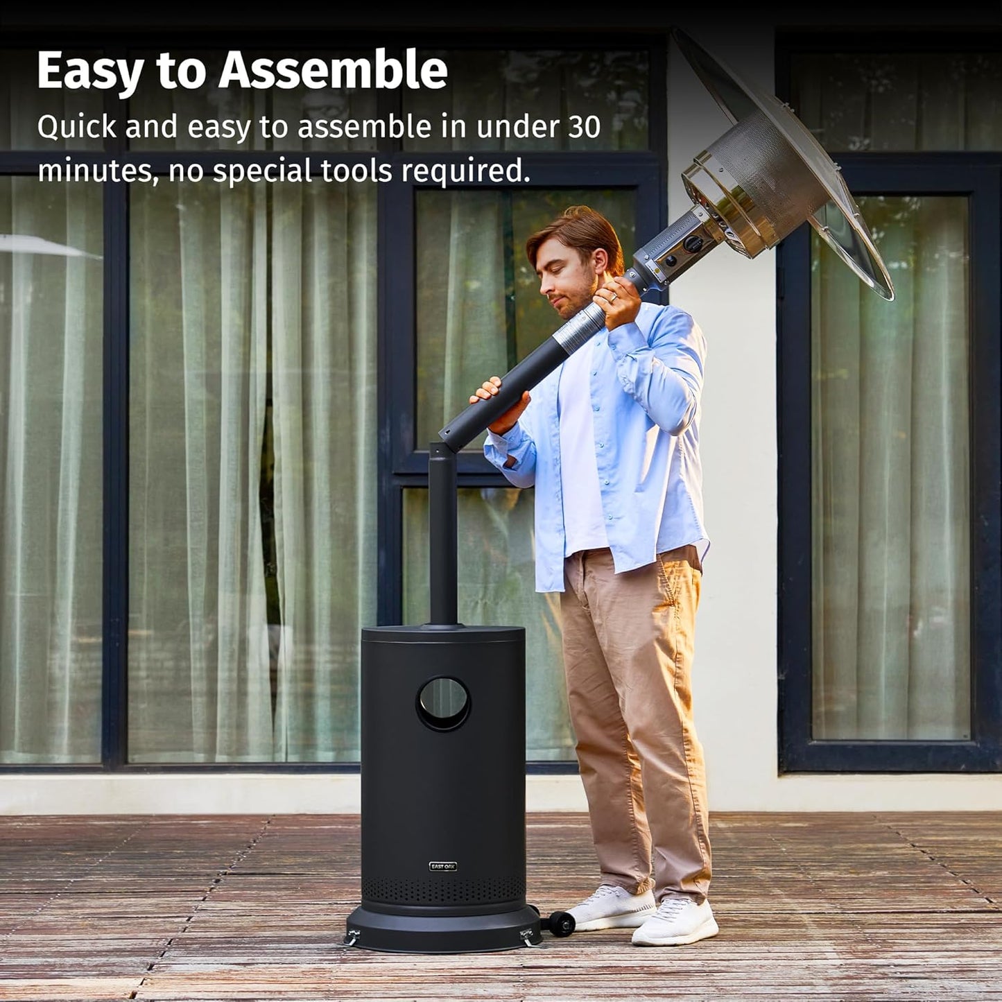 EAST OAK 50,000 BTU Propane Patio Heater with Tabletop & Safety Shut-Off – Black Stainless