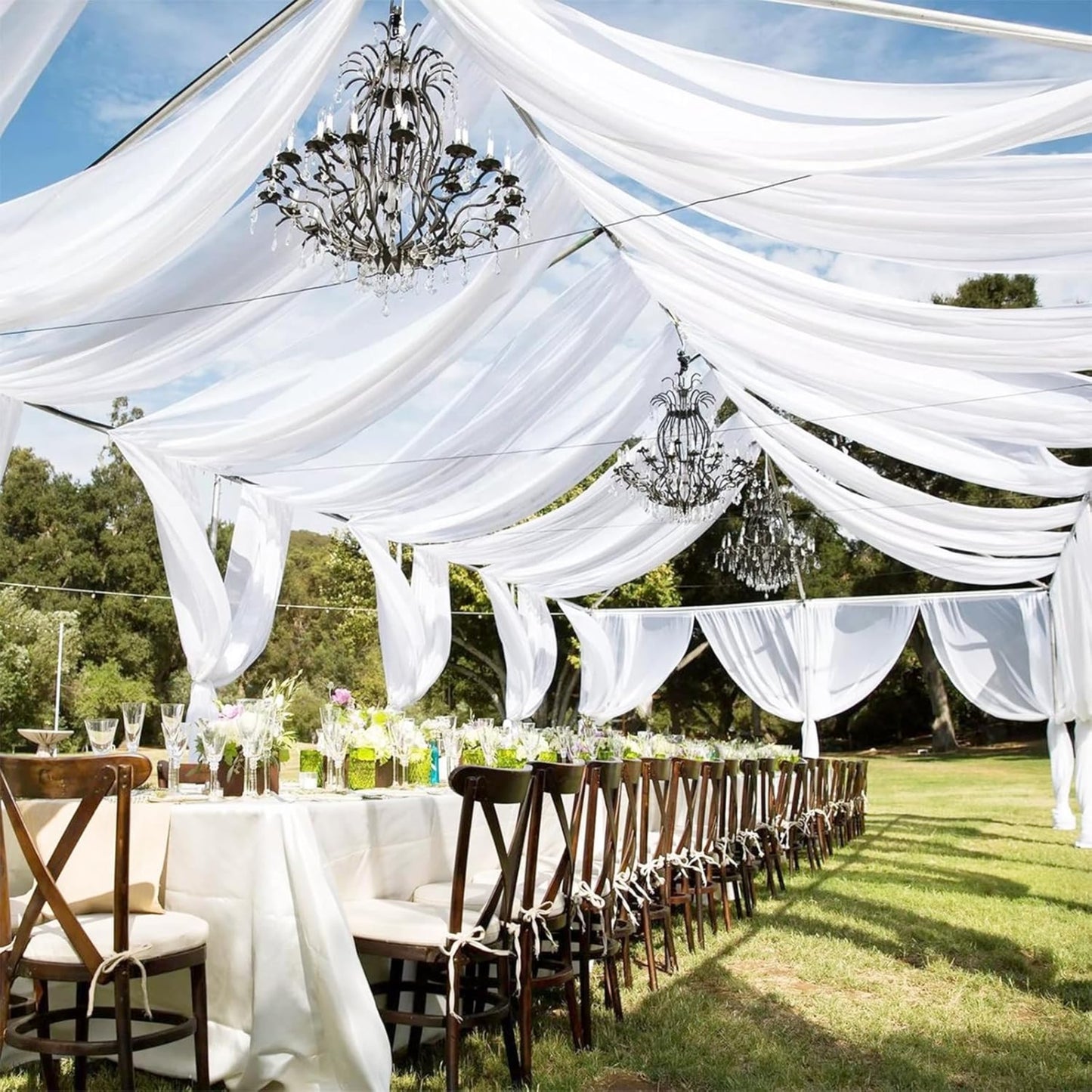 White Ceiling Drapes – 6 Panels (5ft x 20ft) Chiffon
