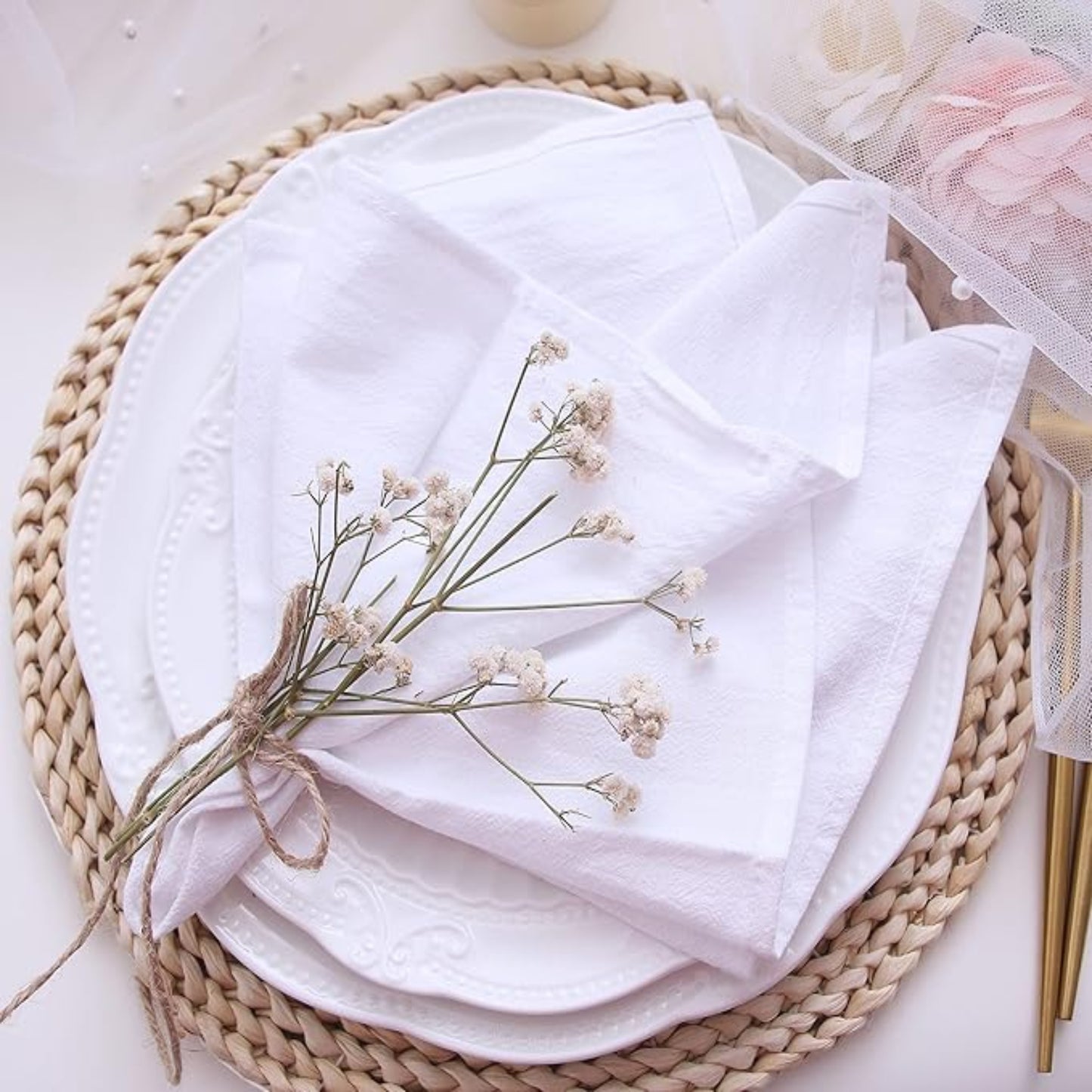 White Cotton-Linen Napkins - Set of 12