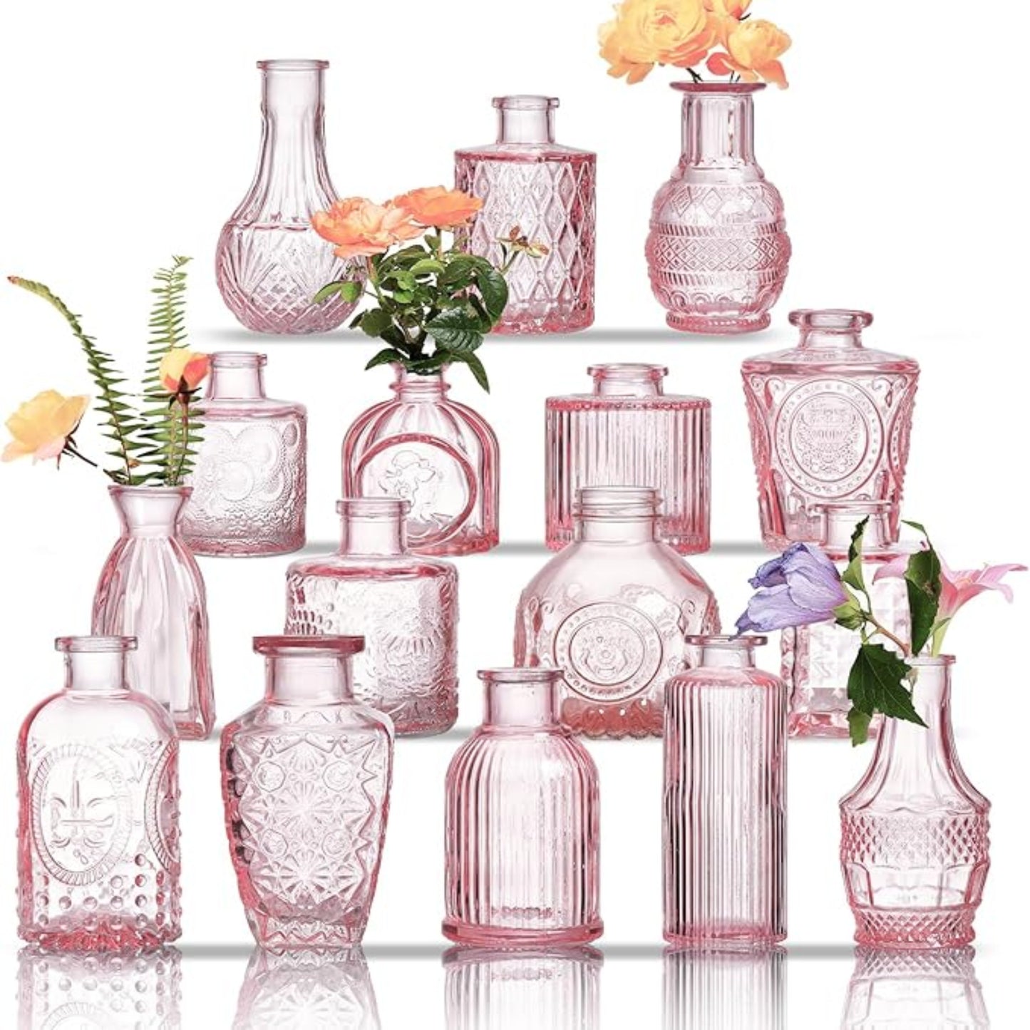 Pink Glass Bud Vases - Set of 16