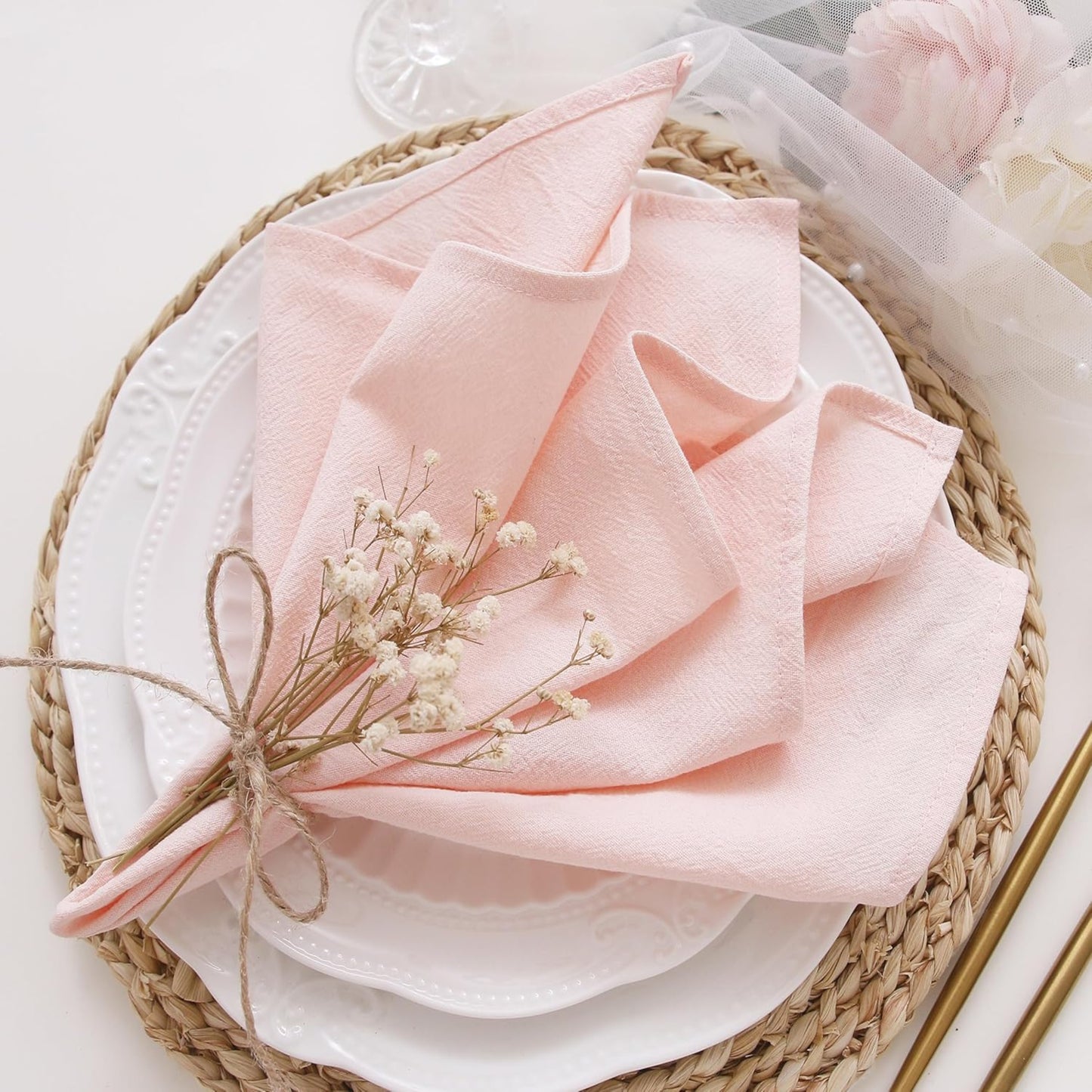 Light Pink Cotton-Linen Napkins - Set of 12