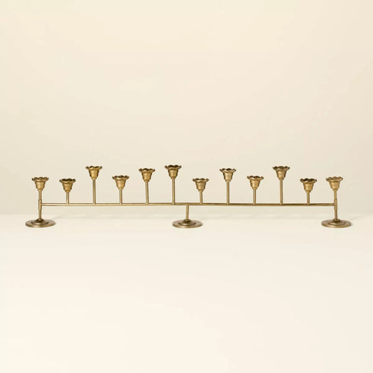 Scalloped Brass Taper Candelabra with Antique Finish