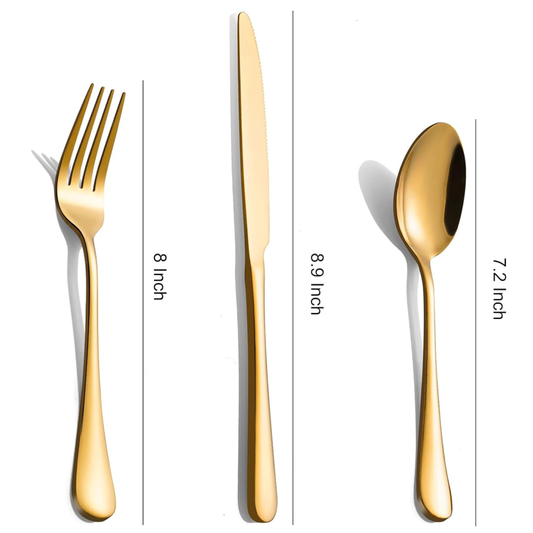 3-Piece GOLD Stainless Steel Silverware Set – Knife, Fork & Spoon Place Setting