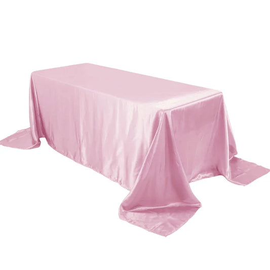 Pink Rectangular Tablecloth Satin 90" x 132"