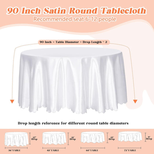 White Scalloped Satin Tablecloth – 90" Round with Silky Satin Finish