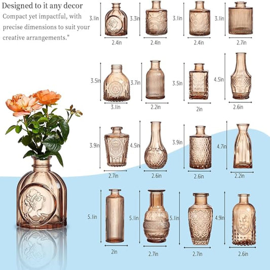 Amber Glass Bud Vases - Set of 16