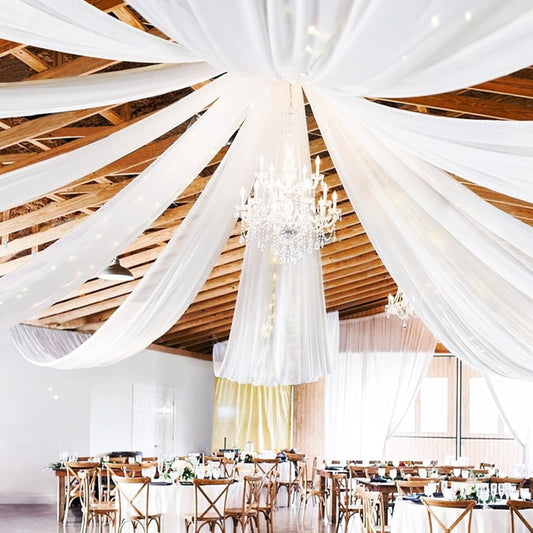 White Ceiling Drapes – 6 Panels (5ft x 20ft) Chiffon