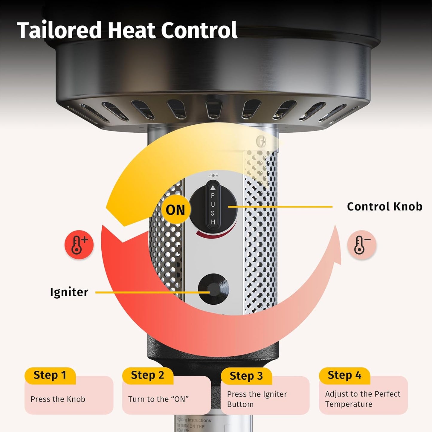 EAST OAK 50,000 BTU Propane Patio Heater with Tabletop & Safety Shut-Off – Black Stainless