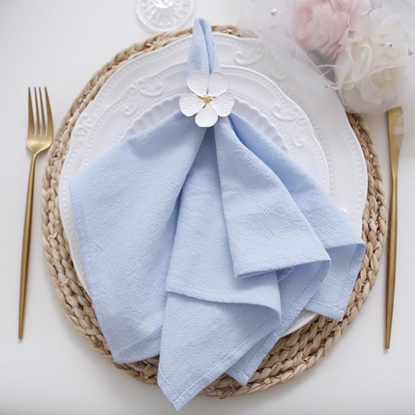 Blue Cotton-Linen Napkins - Set of 12