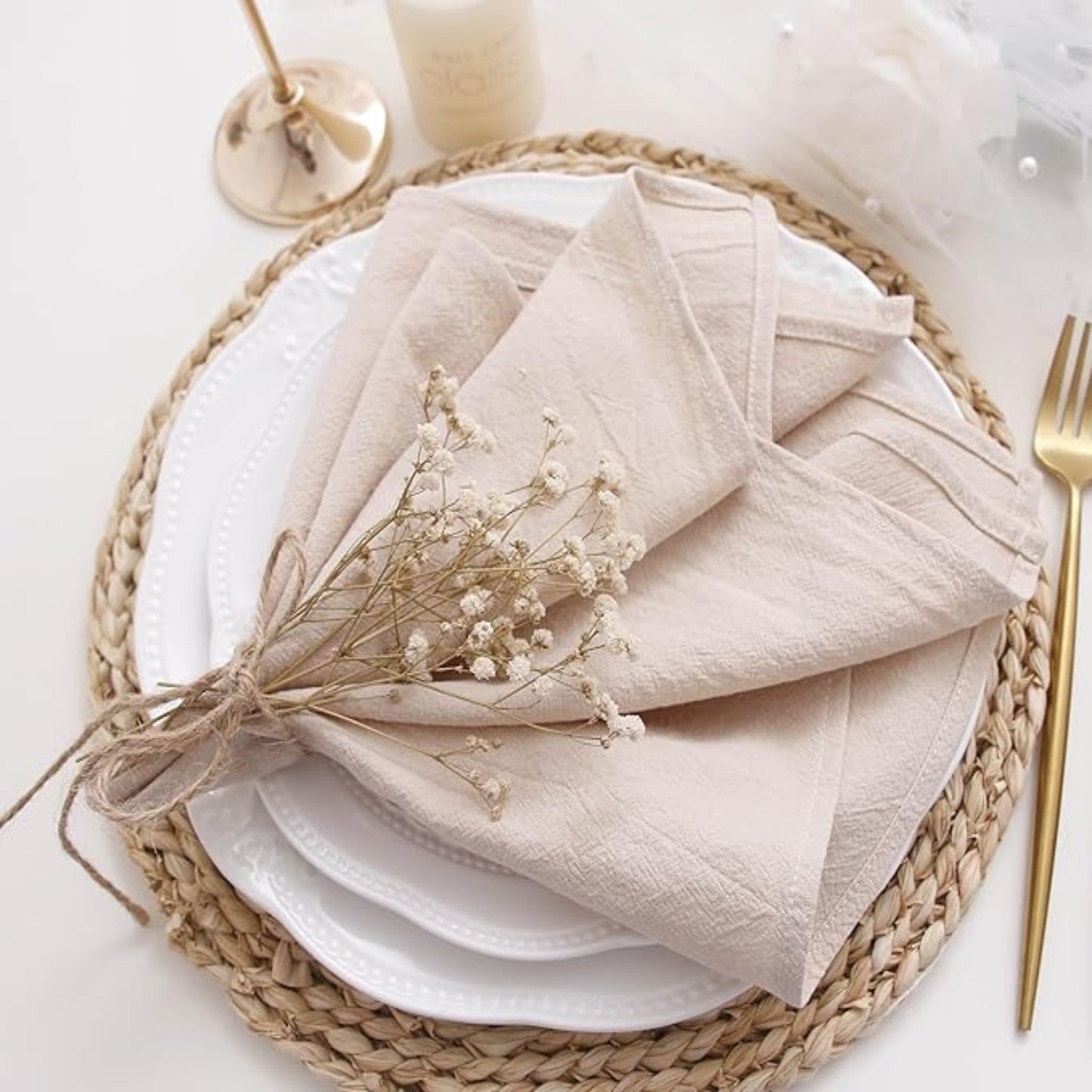 Champagne Cotton-Linen Napkins - Set of 12