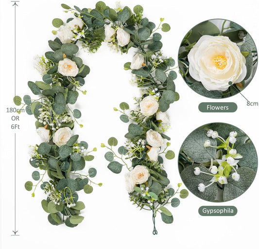 Artificial Eucalyptus Garland with Roses - Pack of 4