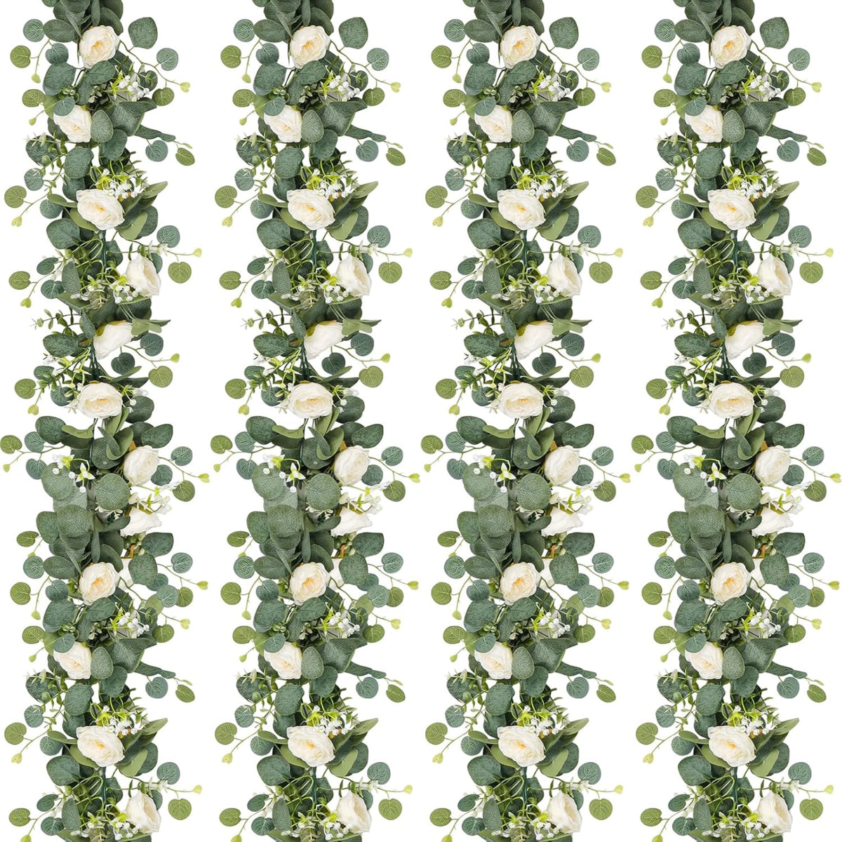 Artificial Eucalyptus Garland with Roses - Pack of 4