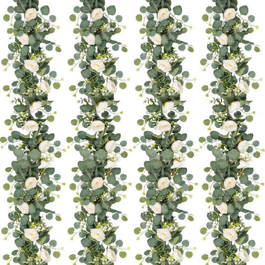 Artificial Eucalyptus Garland with Roses - Pack of 4