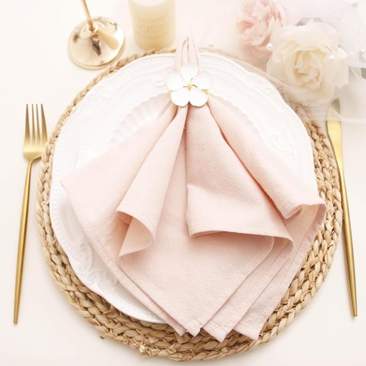 Champagne Blush Cotton-Linen Napkins - Set of 12