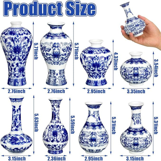 Blue and White Porcelain Bud Vases - Set of 8
