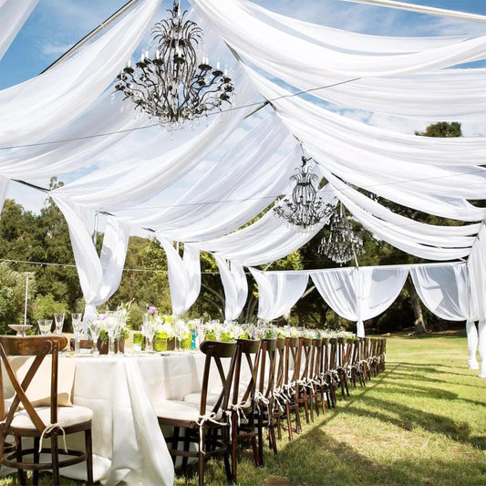 White Ceiling Drapes – 6 Panels (5ft x 20ft) Chiffon