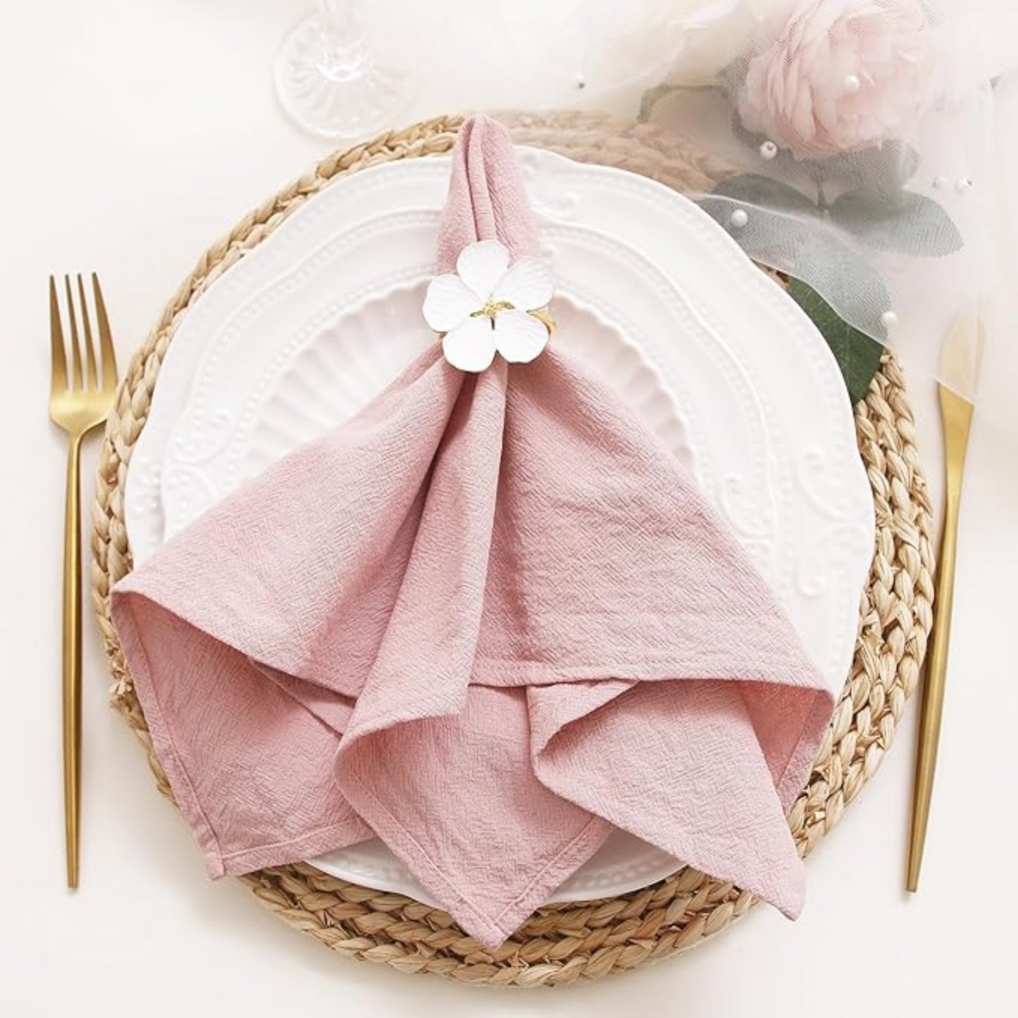 Pink Cotton-Linen Napkins - Set of 12
