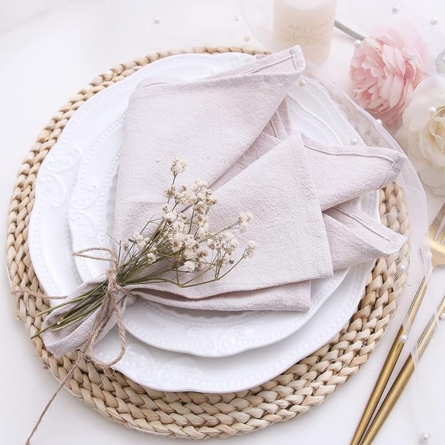 Natural Cotton-Linen Napkins - Set of 12