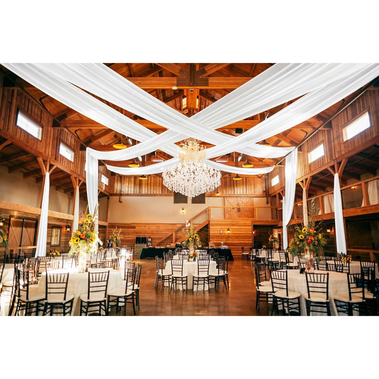 White LONG Ceiling Drapes – 6 Panels (5ft x 40ft) Satin