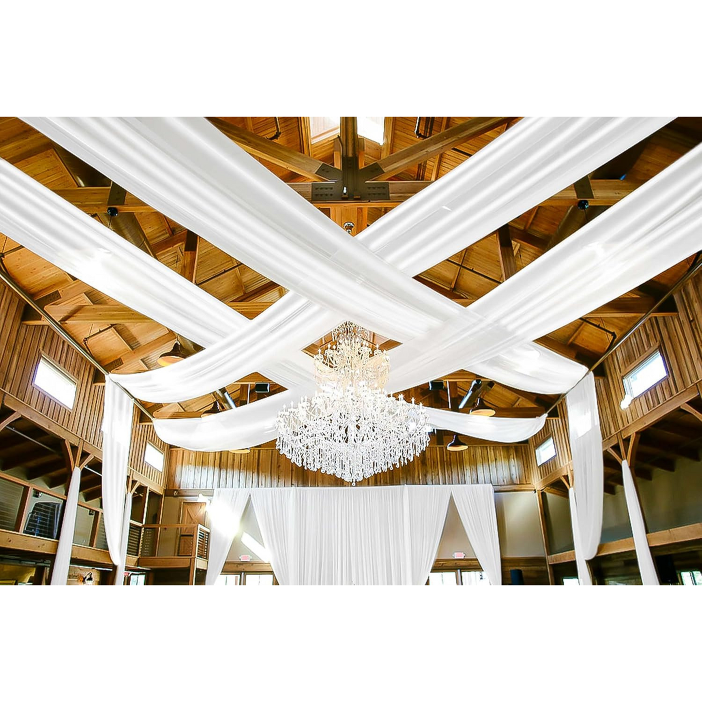 White LONG Ceiling Drapes – 6 Panels (5ft x 40ft) Satin