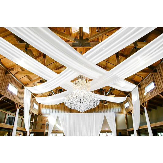 White LONG Ceiling Drapes – 6 Panels (5ft x 40ft) Satin