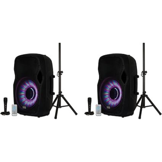 Speaker System 15" 1000-Watt Bluetooth LED (Set of 2)