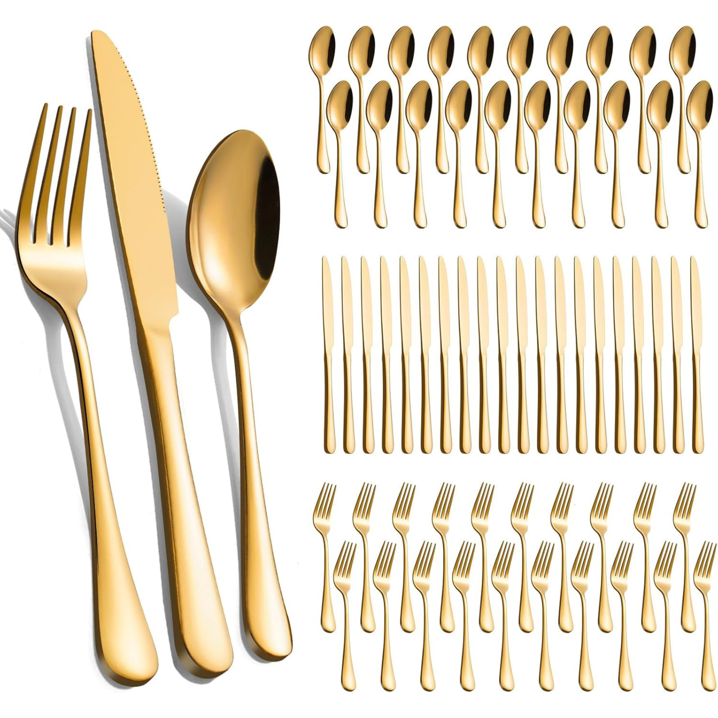3-Piece GOLD Stainless Steel Silverware Set – Knife, Fork & Spoon Place Setting