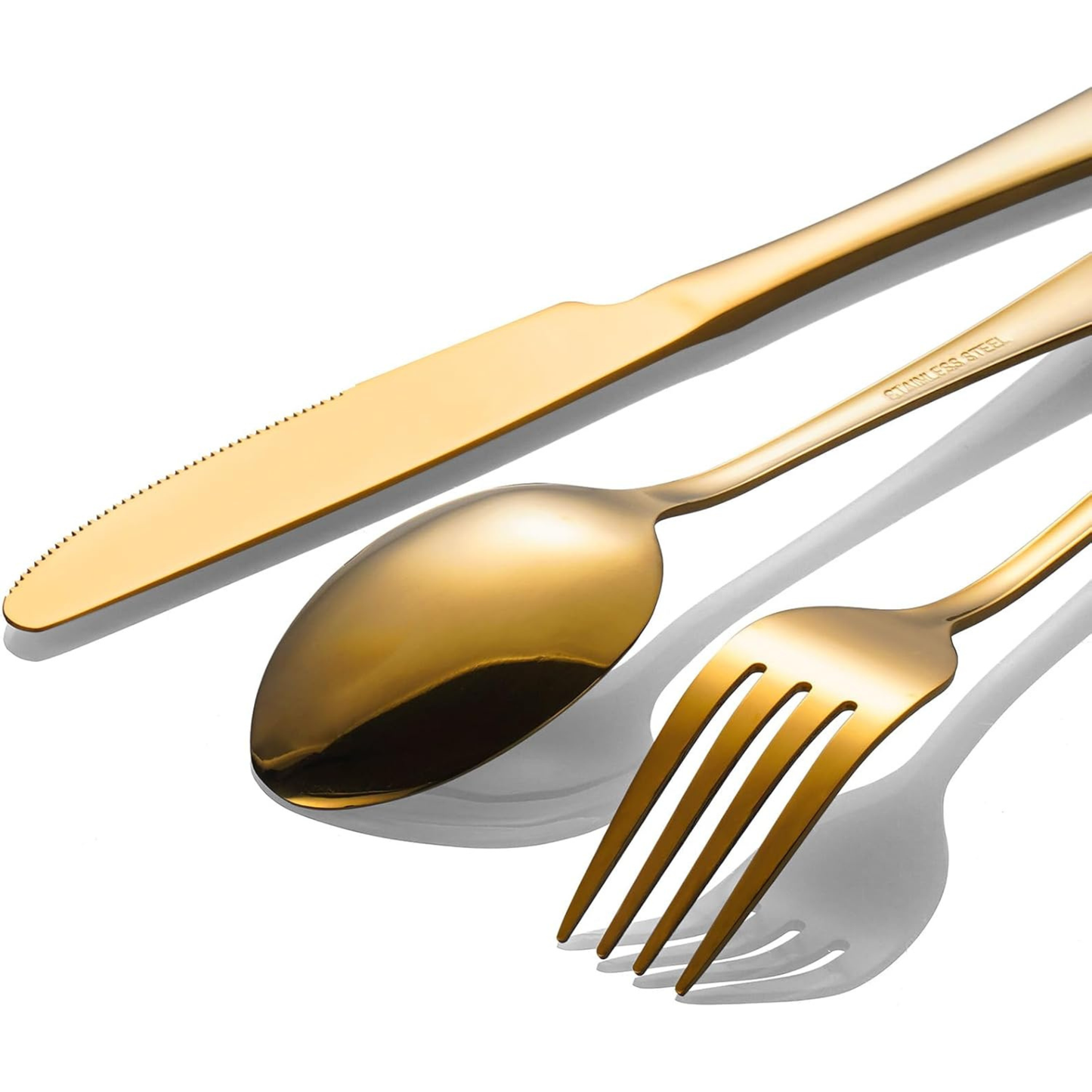 3-Piece GOLD Stainless Steel Silverware Set – Knife, Fork & Spoon Place Setting
