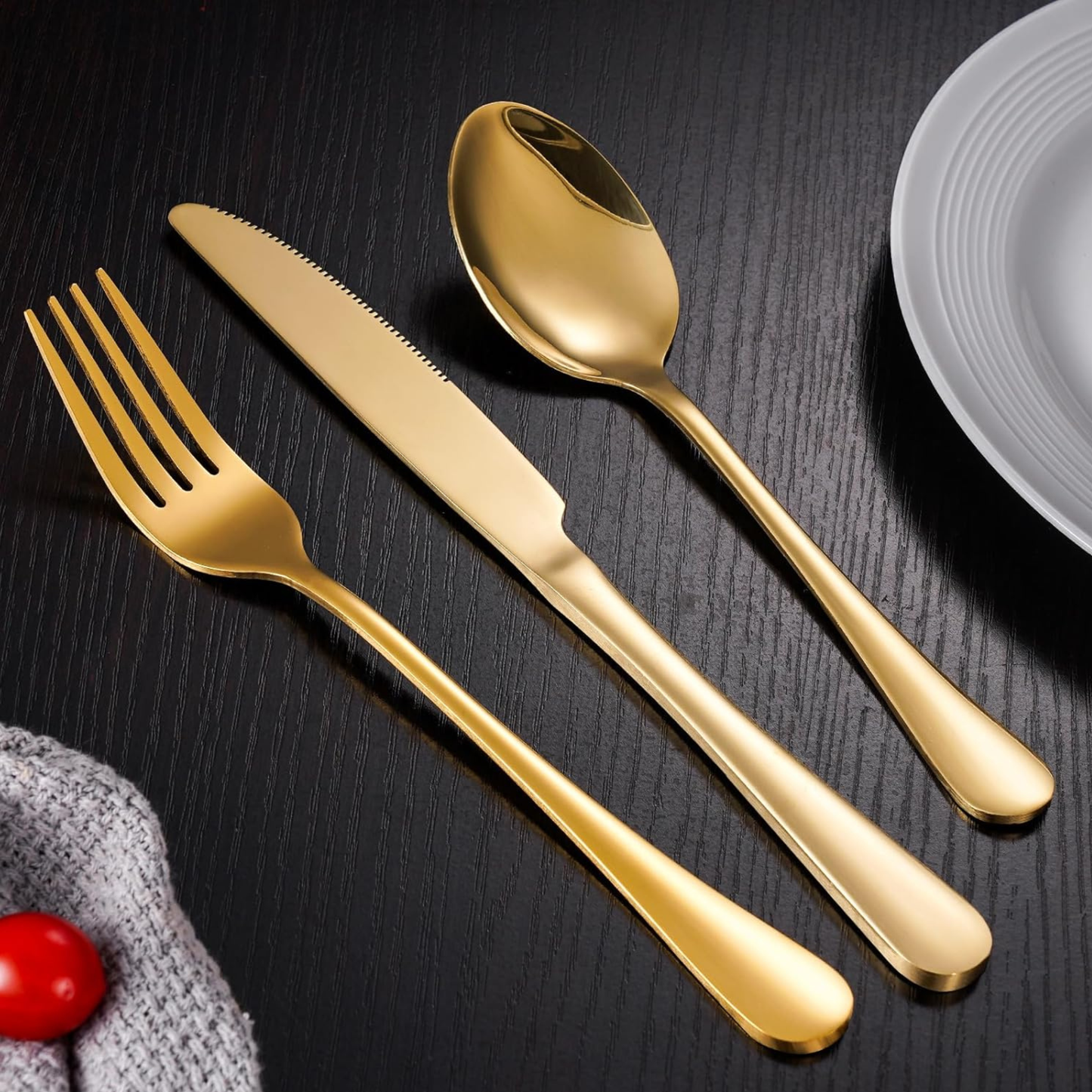 3-Piece GOLD Stainless Steel Silverware Set – Knife, Fork & Spoon Place Setting